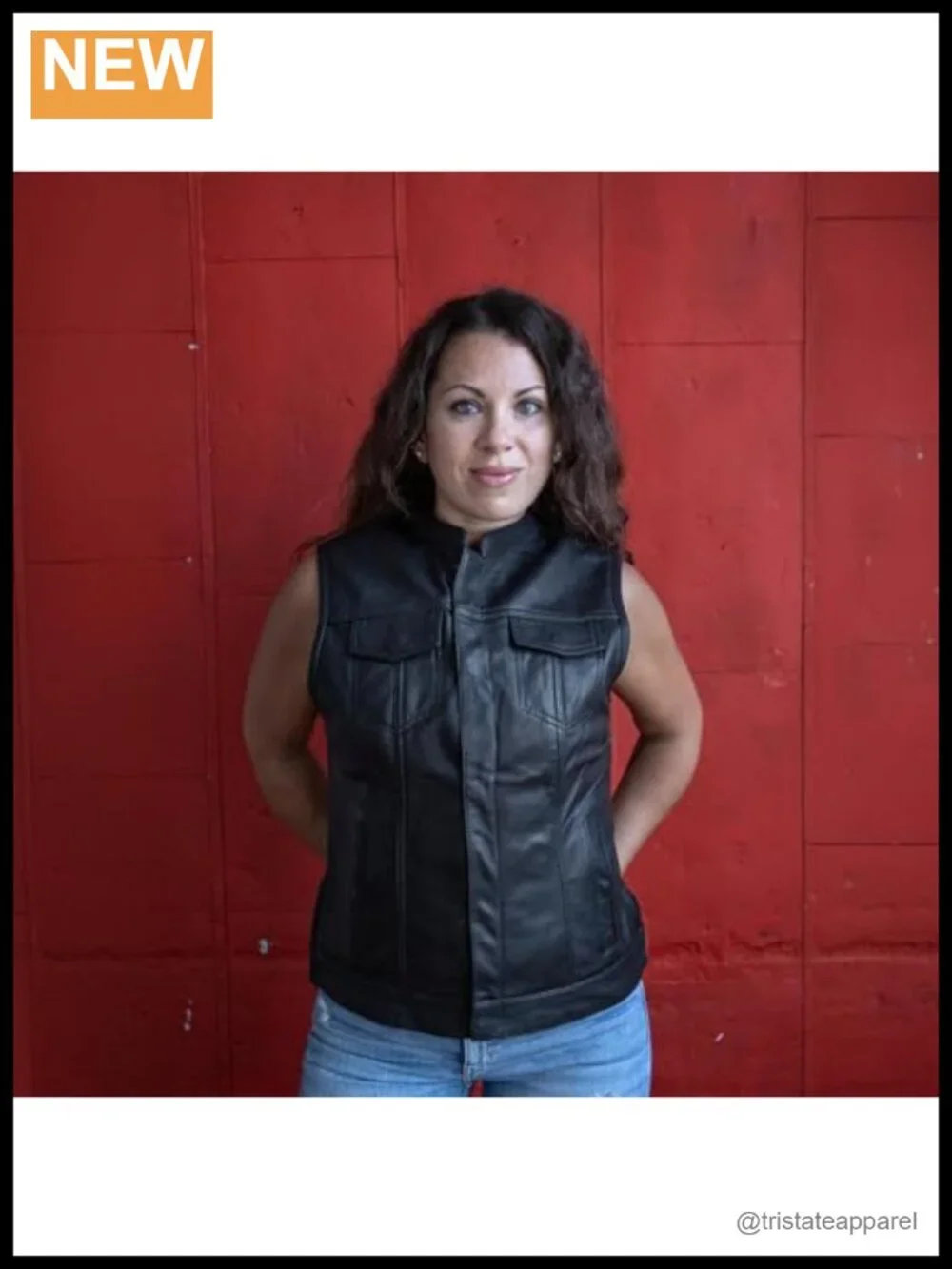 Women's Leather Motorcycle Vest Concealed Carry Snap Zip Closure